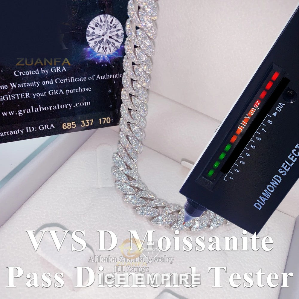Iced Out 925 Silver Moissanite Cuban Chain