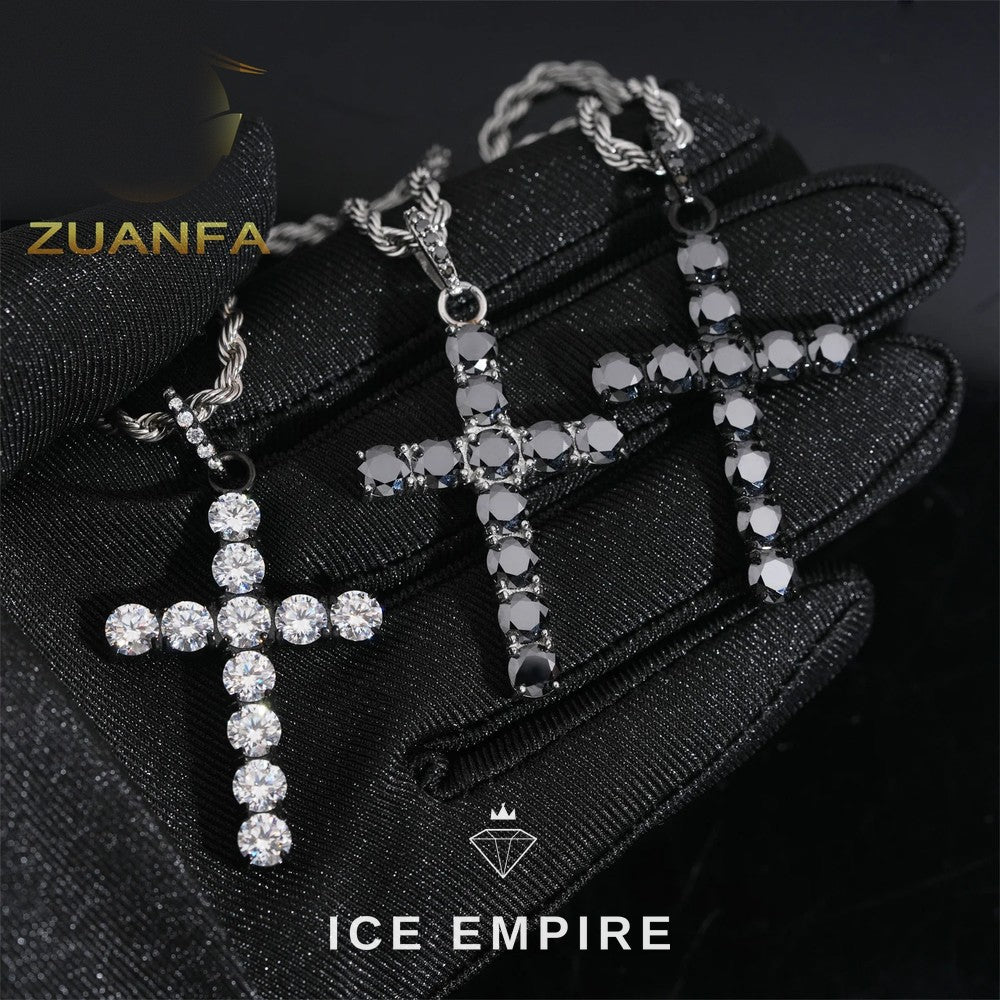 Iced Out Cross Rose Gold Plated Moissanite Pendant