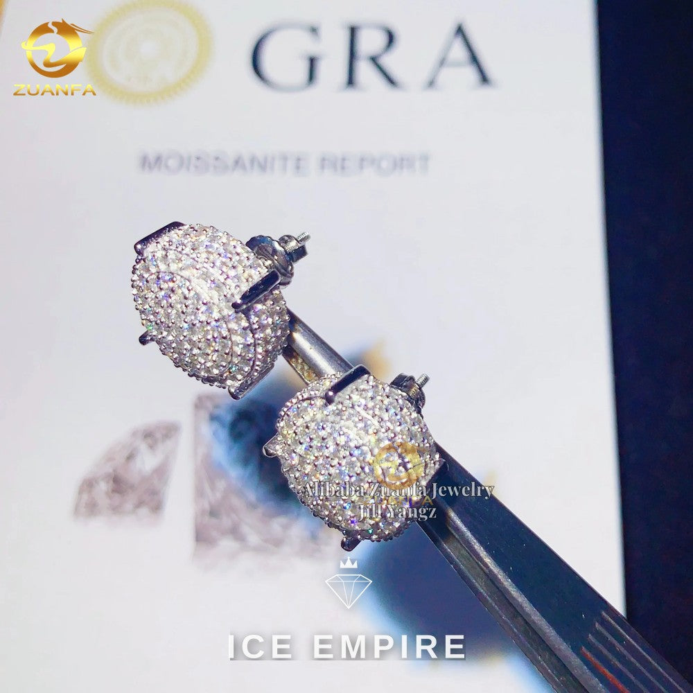 Iced Out 925 Silver Moissanite Stud Earrings