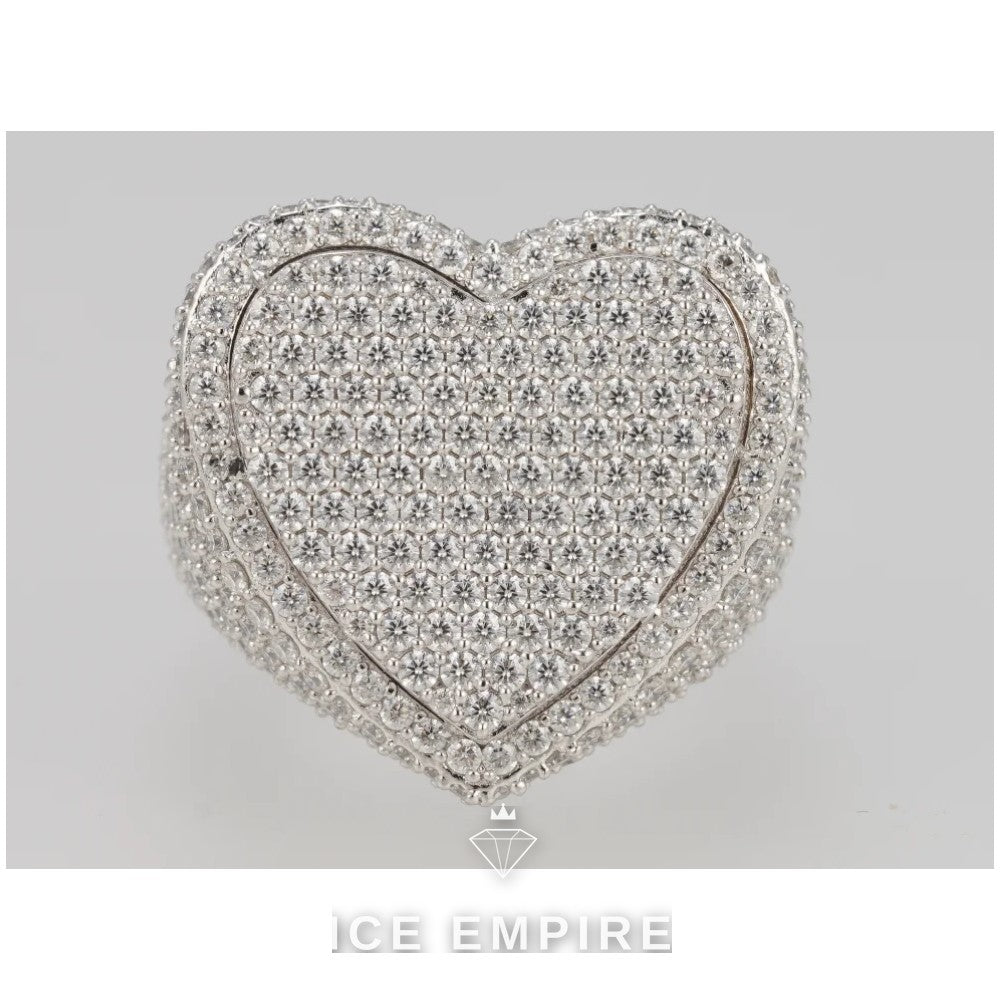 Iced Out Heart 925 Silver Moissanite Ring