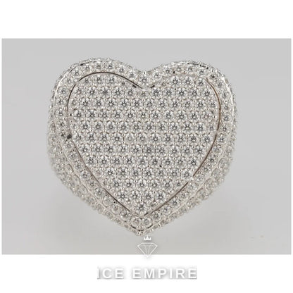 Iced Out Heart 925 Silver Moissanite Ring