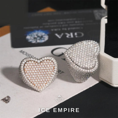 Iced Out Heart 925 Silver Moissanite Ring