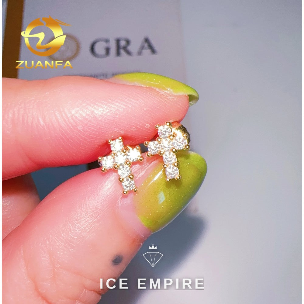Iced Out Cross 925 Silver Moissanite Stud Earrings