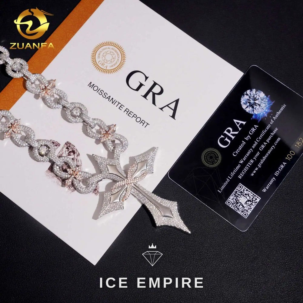 Iced Out Cross Rose Gold Moissanite Cuban Chain