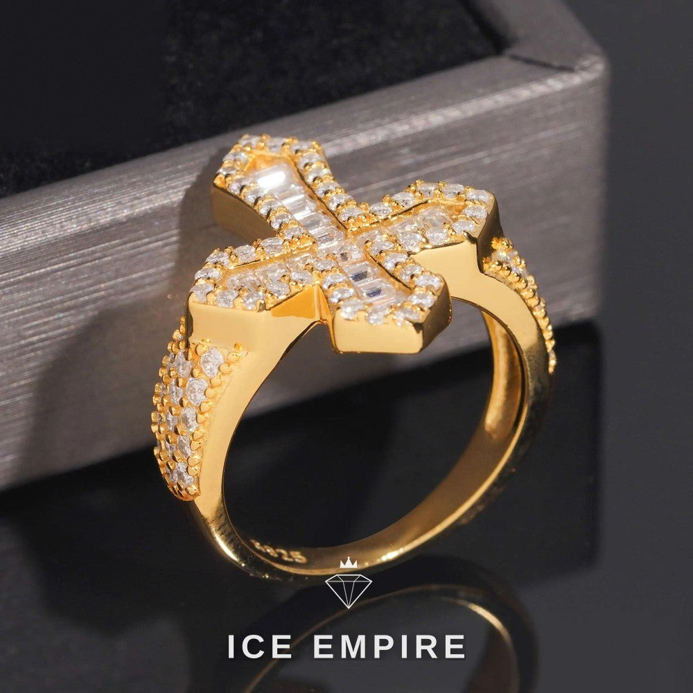 Iced Out Cross 925 Silver Moissanite Ring