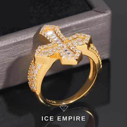 Iced Out Cross 925 Silver Moissanite Ring