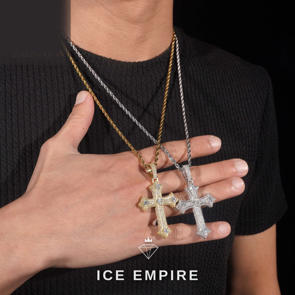 Iced Out Cross Rose Gold Plated Moissanite Pendant