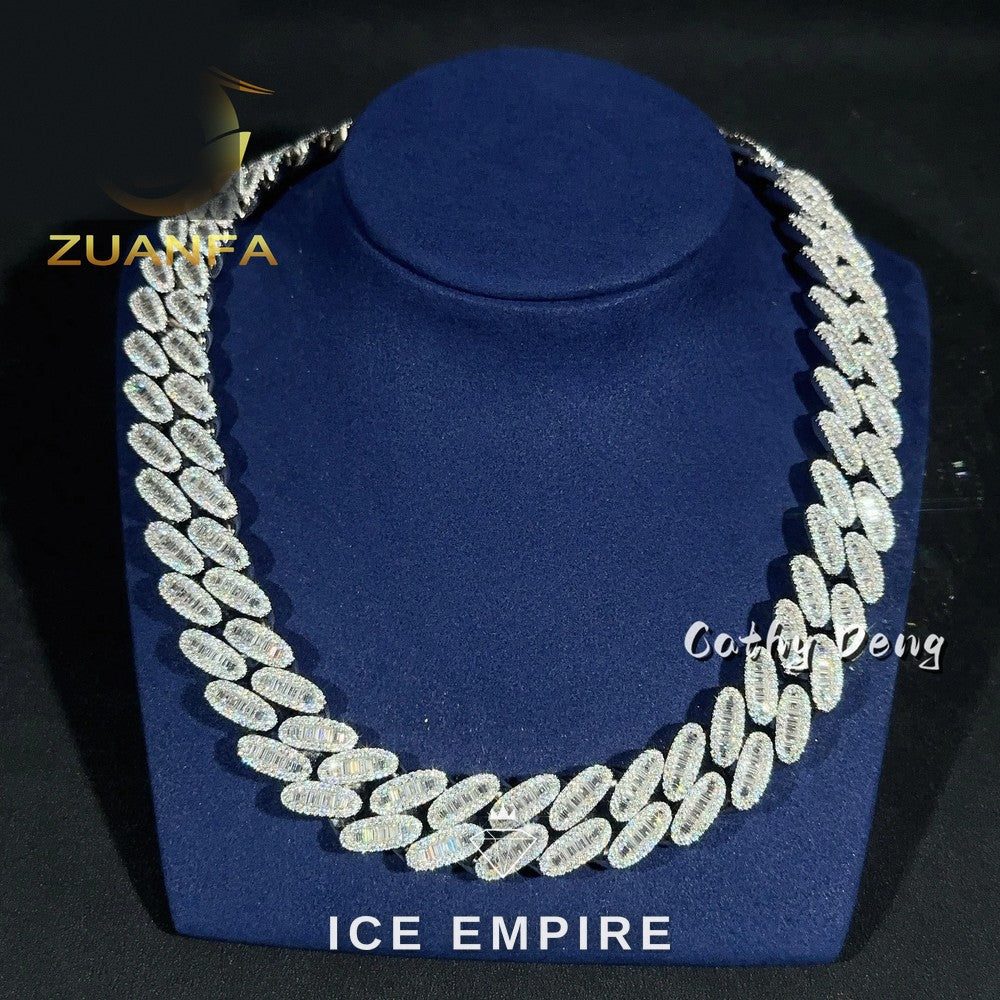 Iced Out Baguette Rose Gold Plated Moissanite Cuban Chain