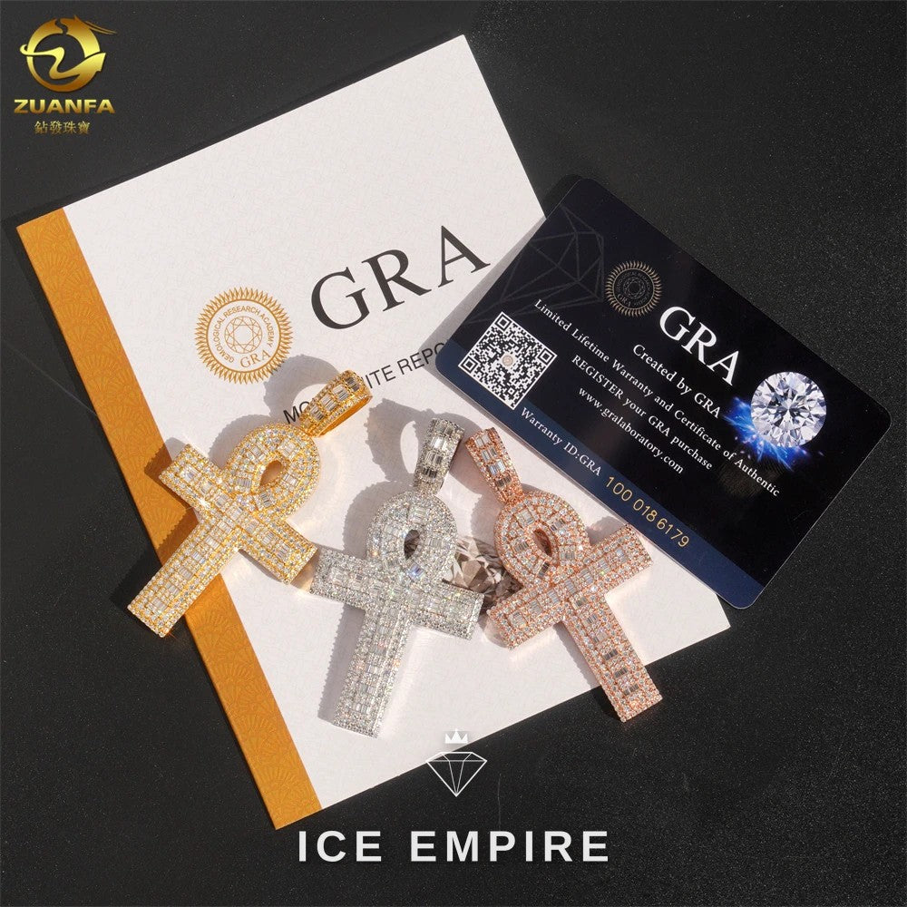 Iced Out Cross Rose Gold Plated Moissanite Pendant
