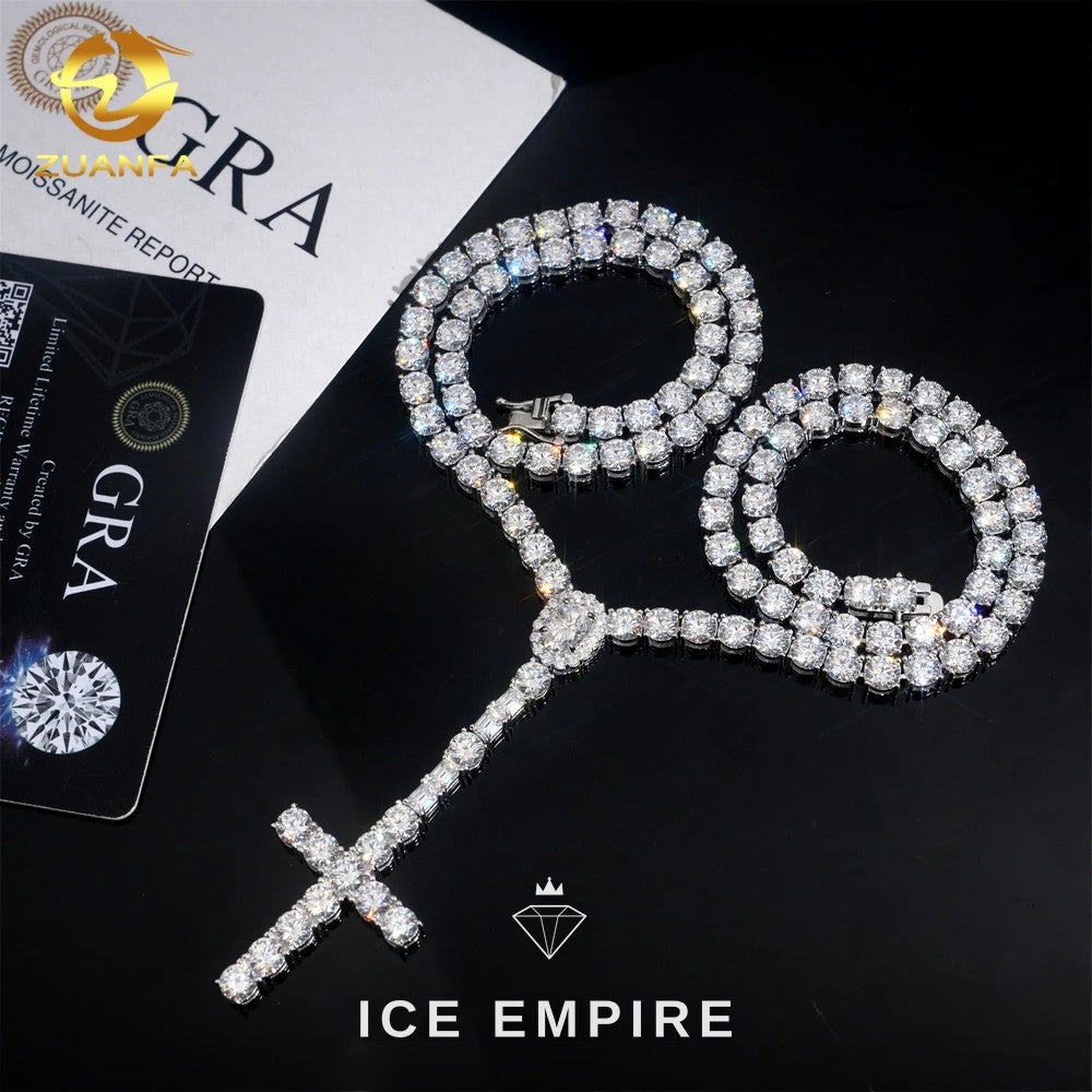 Iced Out Cross Rose Gold Plated Moissanite Cuban Chain