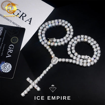 Iced Out Cross Rose Gold Plated Moissanite Cuban Chain