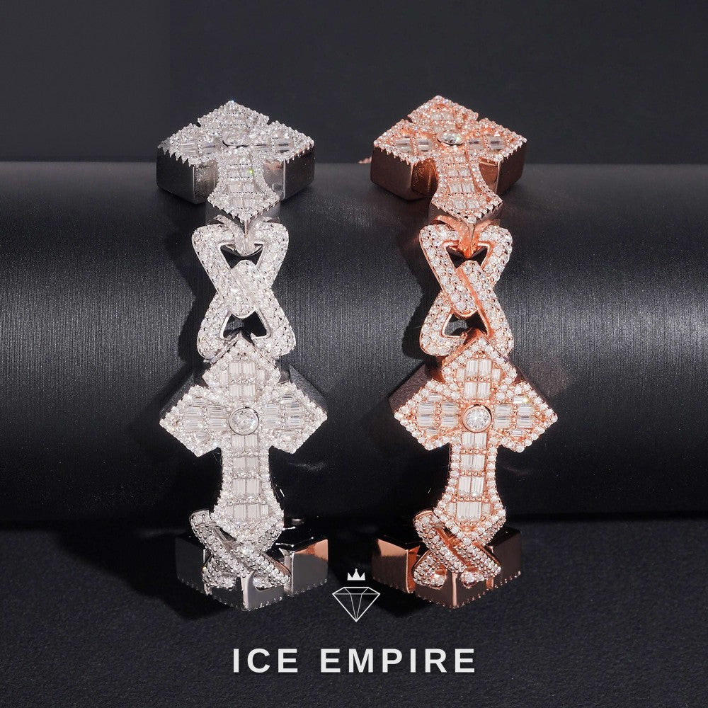 Iced Out Cross 925 Silver Moissanite Bracelet