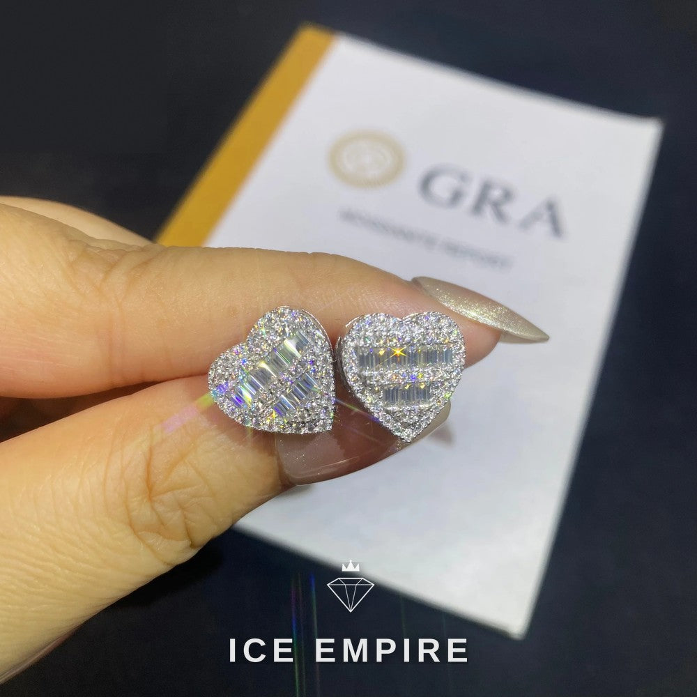 Iced Out Heart 925 Silver Moissanite Stud Earrings
