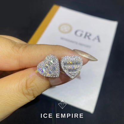 Iced Out Heart 925 Silver Moissanite Stud Earrings