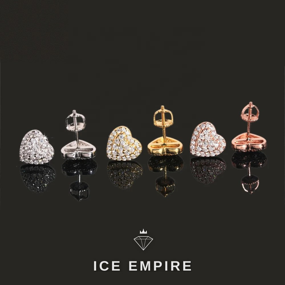 Iced Out Heart 925 Silver Moissanite Stud Earrings