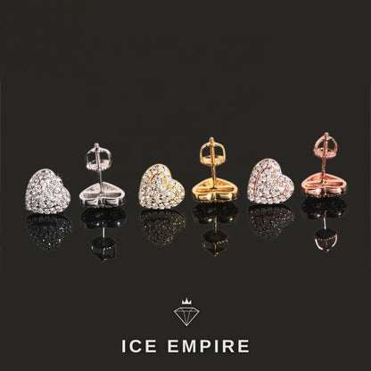 Iced Out Heart 925 Silver Moissanite Stud Earrings