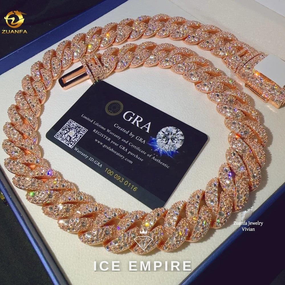 Iced Out Rose Gold Plated Moissanite Cuban Chain