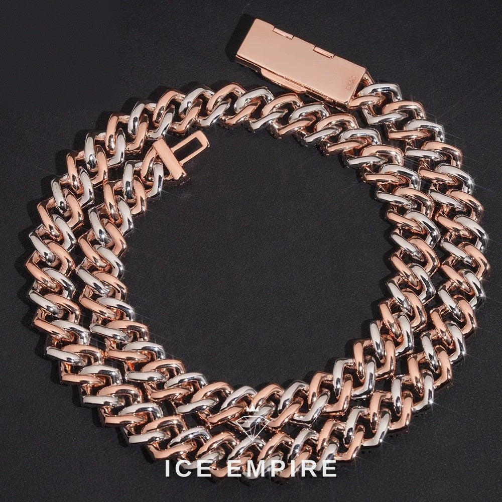 Iced Out Baguette Rose Gold Plated Moissanite Cuban Chain
