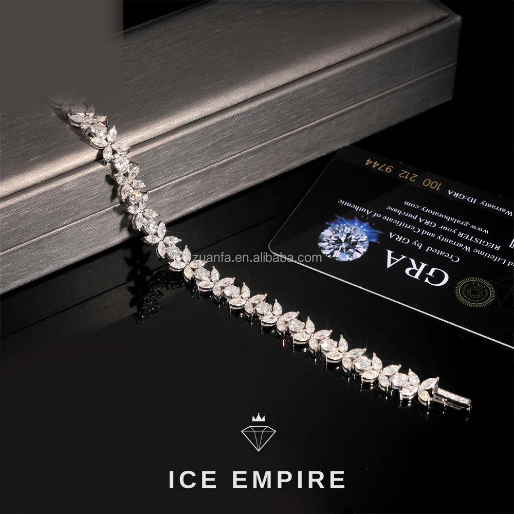 Iced Out Cluster 925 Silver Moissanite Tennis Chain