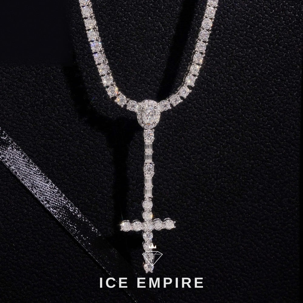 Iced Out Cross 925 Silver Moissanite Tennis Chain