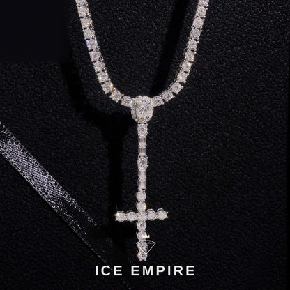 Iced Out Cross 925 Silver Moissanite Tennis Chain