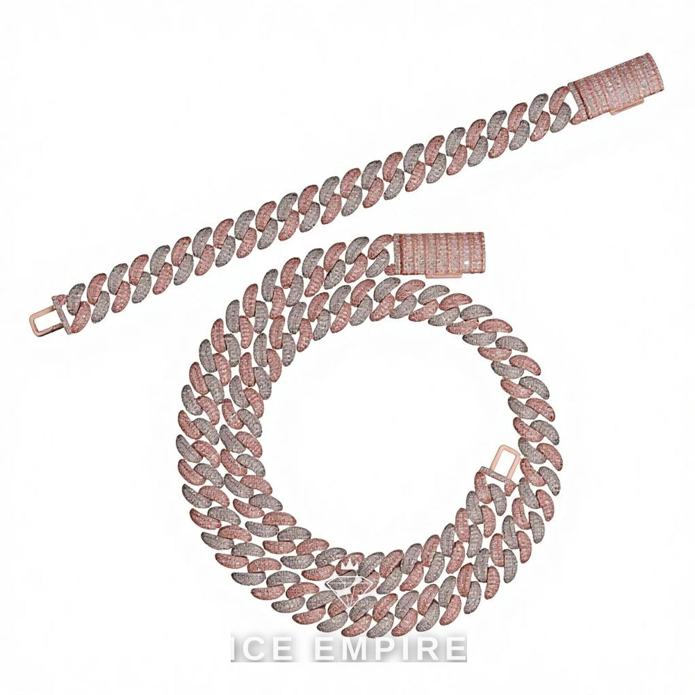 Iced Out Rose Gold Moissanite Cuban Chain