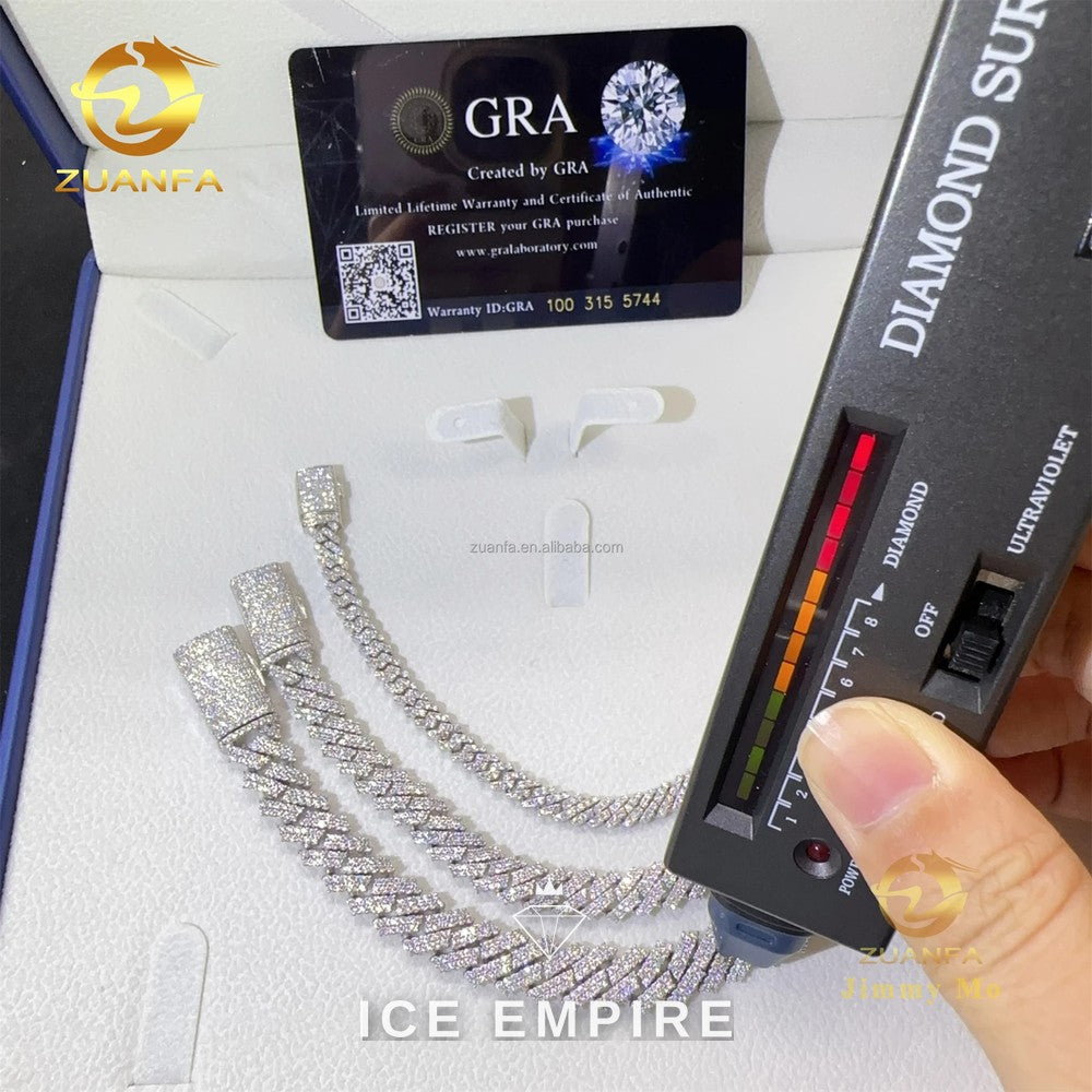 Iced Out 925 Silver Moissanite Cuban Chain