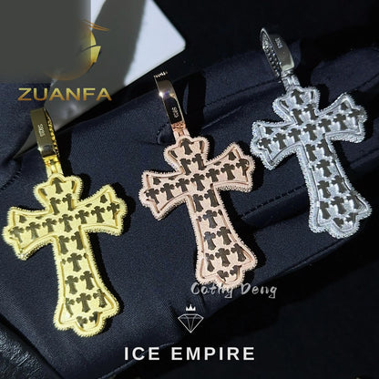 Iced Out Cross Rose Gold Plated Moissanite Pendant