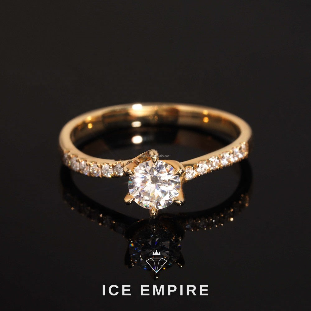 Iced Out 14K Gold Moissanite Engagement Ring