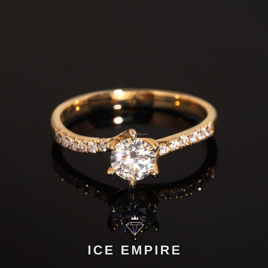 Iced Out 14K Gold Moissanite Engagement Ring