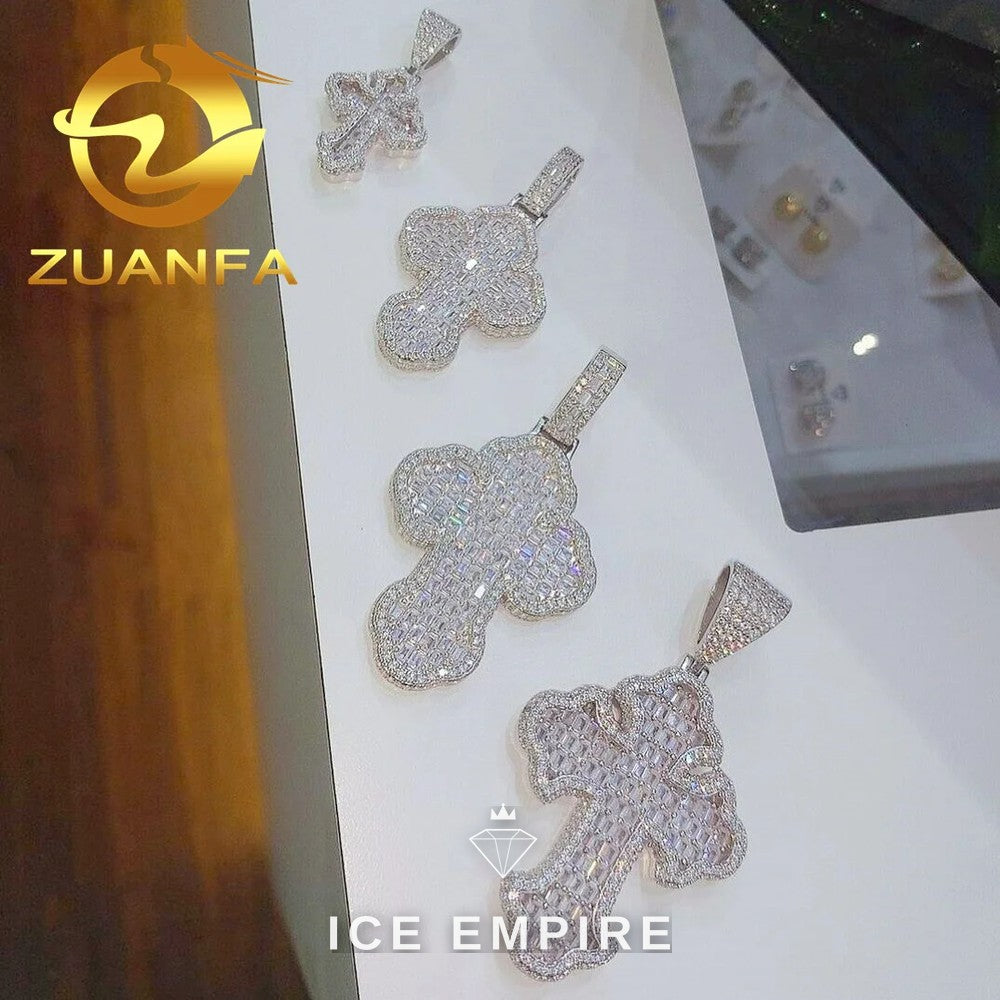 Iced Out Cross Rose Gold Plated Moissanite Pendant