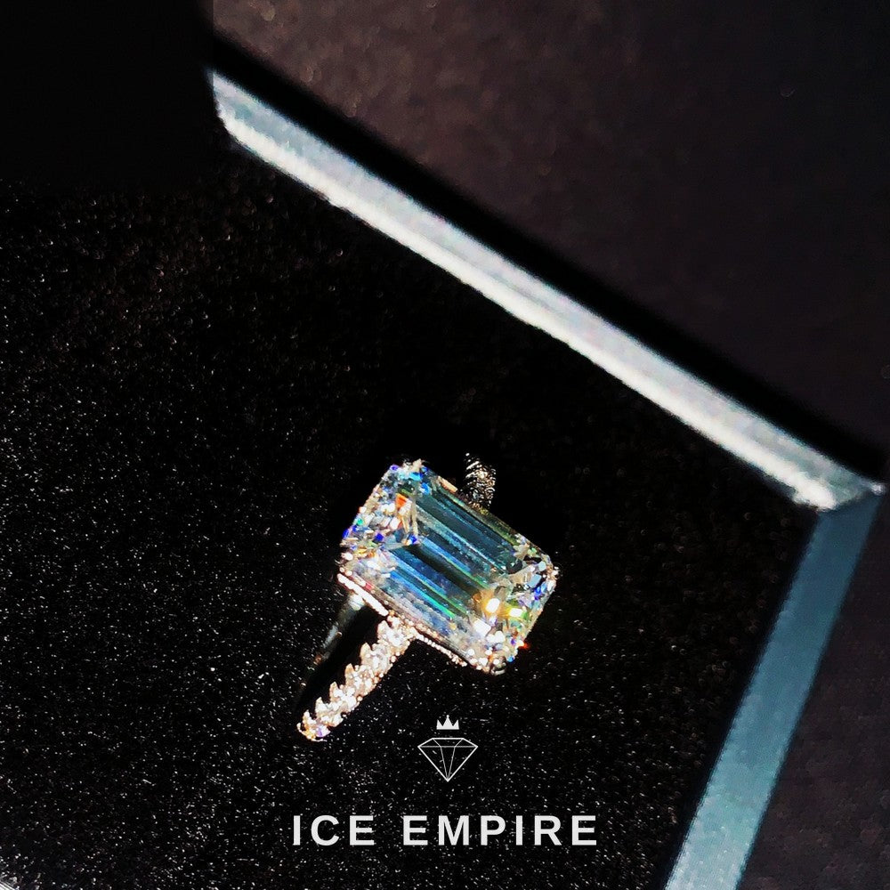 Iced Out Baguette 925 Silver Moissanite Engagement Ring
