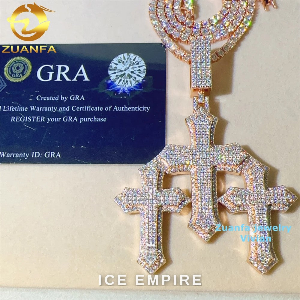 Iced Out Cross 925 Silver Pendant