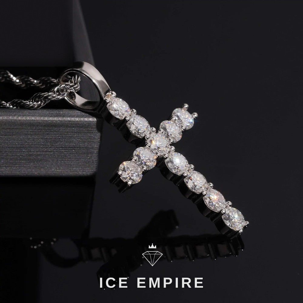 Iced Out Cross 925 Silver Lab Grown Diamond Pendant