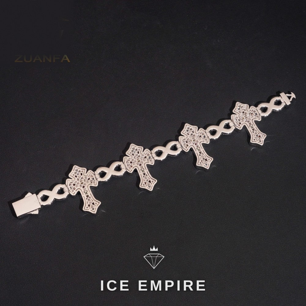 Iced Out Cross 925 Silver Moissanite Cuban Chain