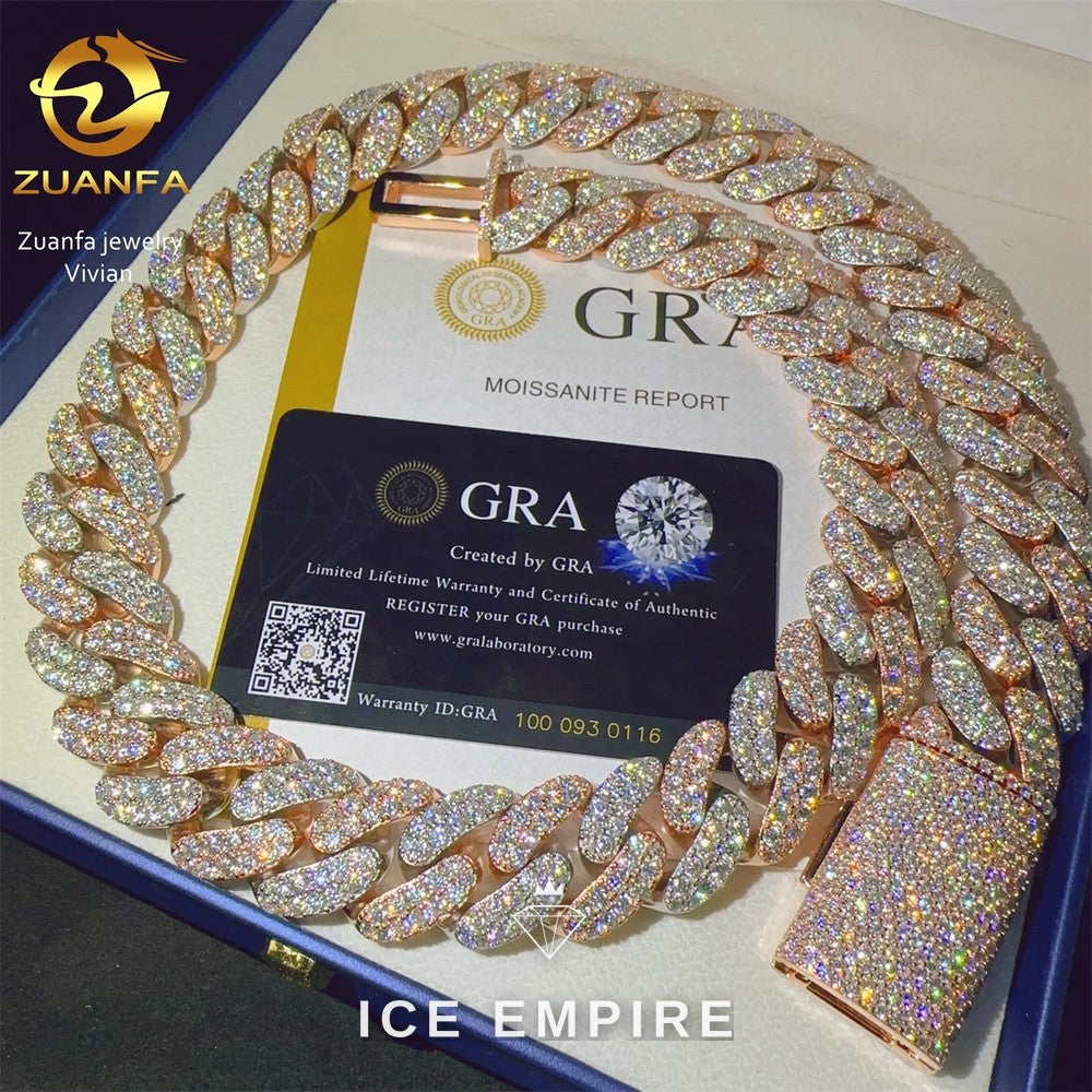 Iced Out Rose Gold Plated Moissanite Cuban Chain