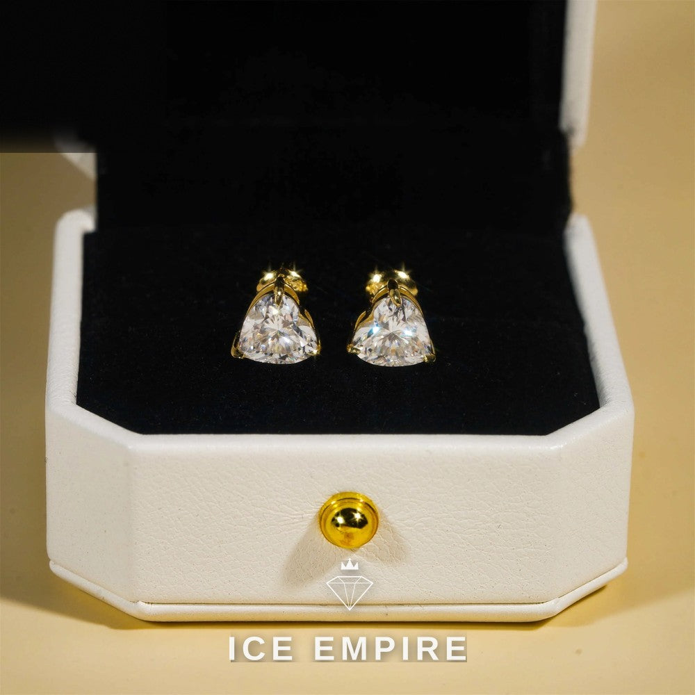 Iced Out Heart Gold Plated Moissanite Stud Earrings