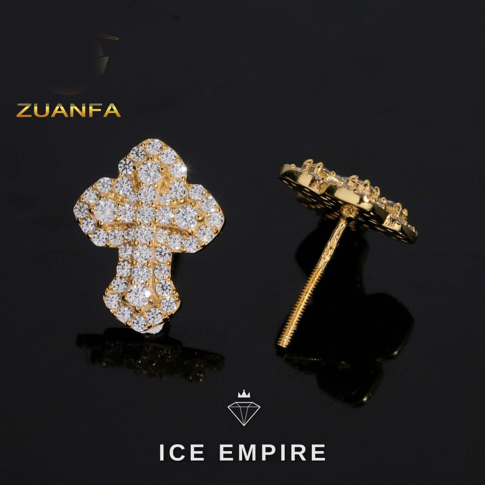 Iced Out Cross 925 Silver Moissanite Earrings