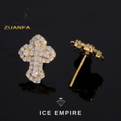Iced Out Cross 925 Silver Moissanite Earrings