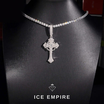 Iced Out Cross Rose Gold Plated Moissanite Tennis Chain