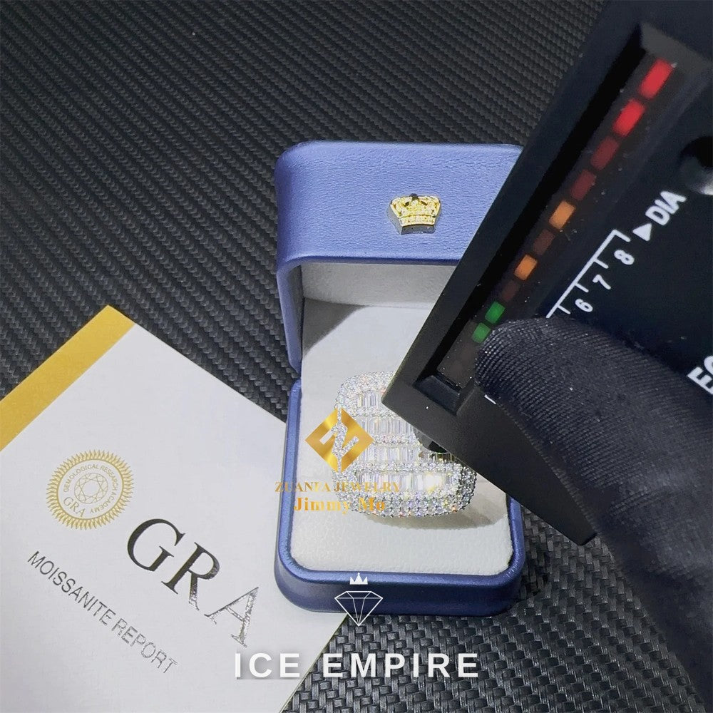 Iced Out Baguette 925 Silver Moissanite Ring