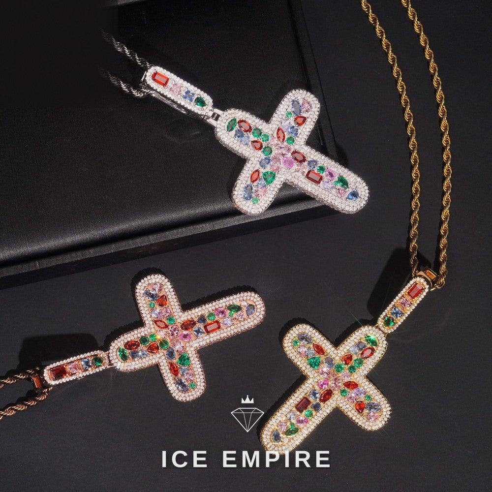 Iced Out Cross Rose Gold Plated Pendant