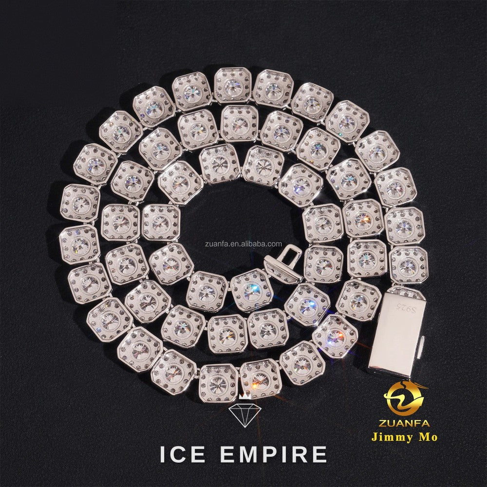 Iced Out Cluster 925 Silver Moissanite Cuban Chain