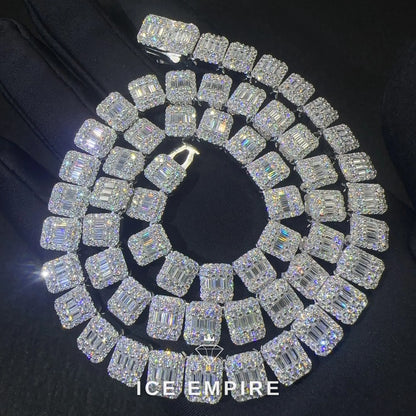 Iced Out Baguette 925 Silver Moissanite Cuban Chain
