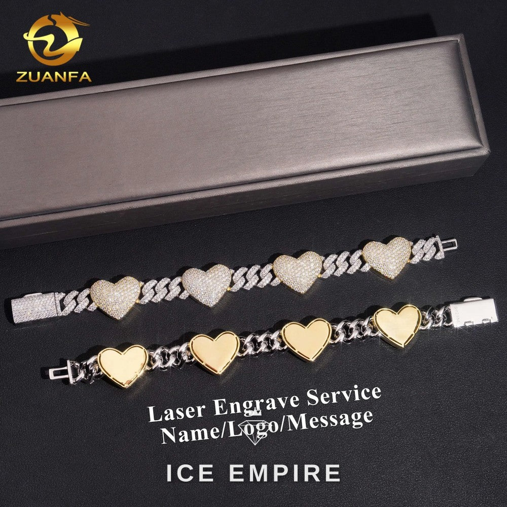 Iced Out Heart Rose Gold Plated Moissanite Cuban Chain