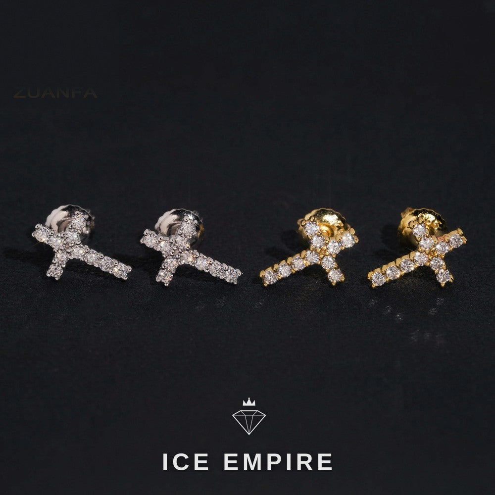Iced Out Cross 925 Silver Moissanite Earrings