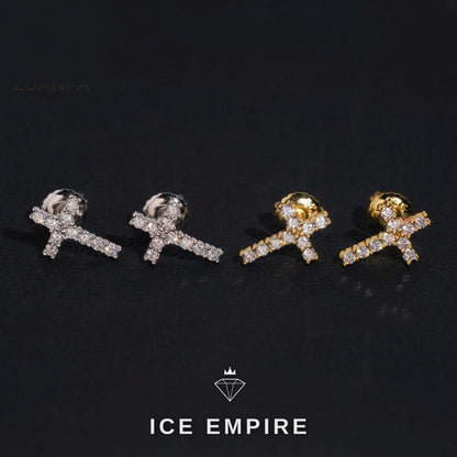 Iced Out Cross 925 Silver Moissanite Earrings