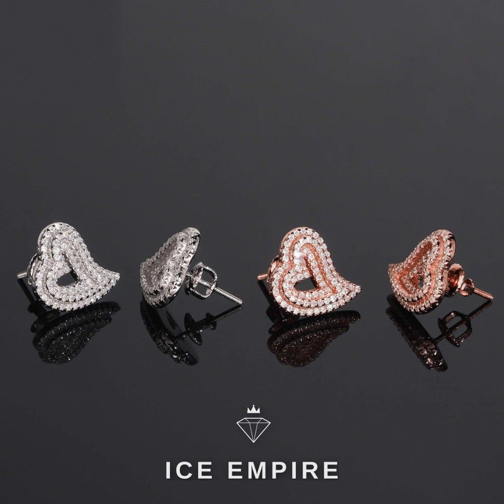 Iced Out Heart Gold Plated Moissanite Stud Earrings