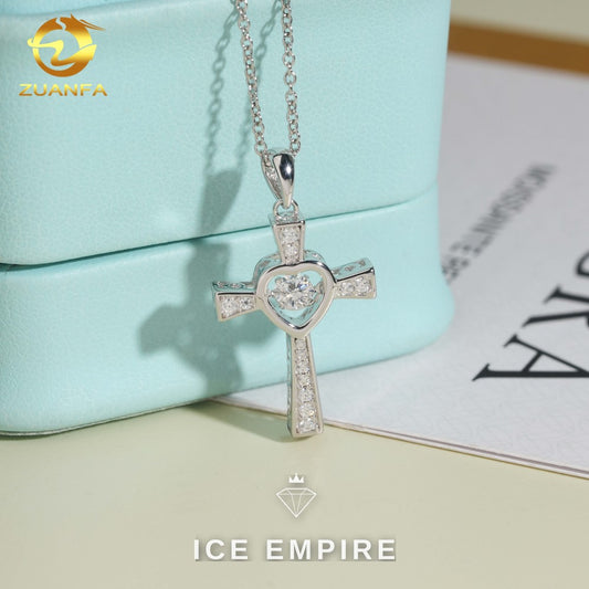 Iced Out Cross Rose Gold Plated Moissanite Cuban Chain