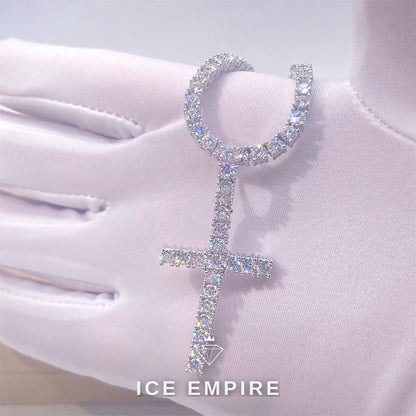 Iced Out Cross Rose Gold Plated Moissanite Tennis Chain